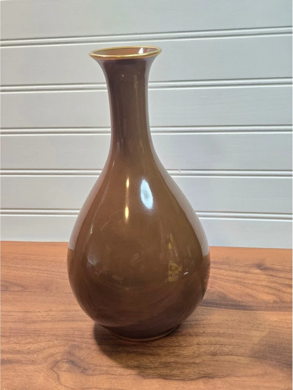Vintage 1978 Fitz & Floyd Brown Ceramic Vase |Gold Trim Renaissance Urn